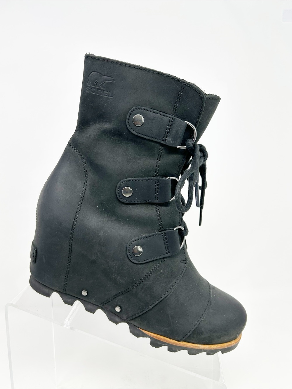 Sorel Joan of Arctic Wedge Mid Lace-Up Boots Womens Black Waterproof Size 7.5